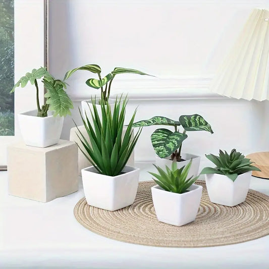 Lot de 6 plantes artificielles de style nordique – Décoration de bureau et de maison dans des contenants élégants