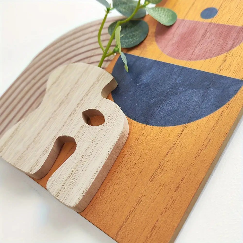 Modern Geometric Wooden Wall-Mounted Vase with Faux Plant