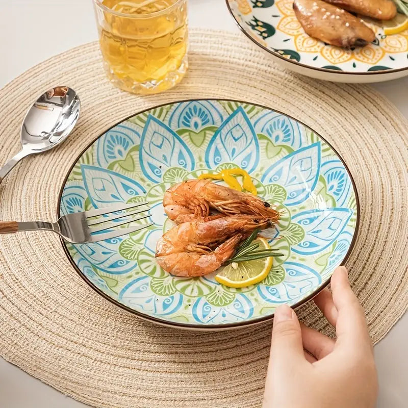 Ensemble de 2 ou 4 assiettes en céramique à motif floral bohème