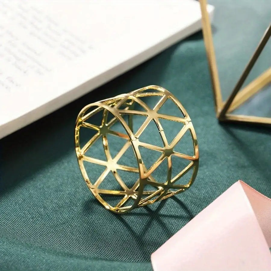 Set Of 6 Hollow Triangle Napkin Rings In Golden Color