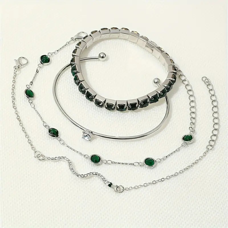 Green Gemstone Snake Bracelet Bangle Set Women