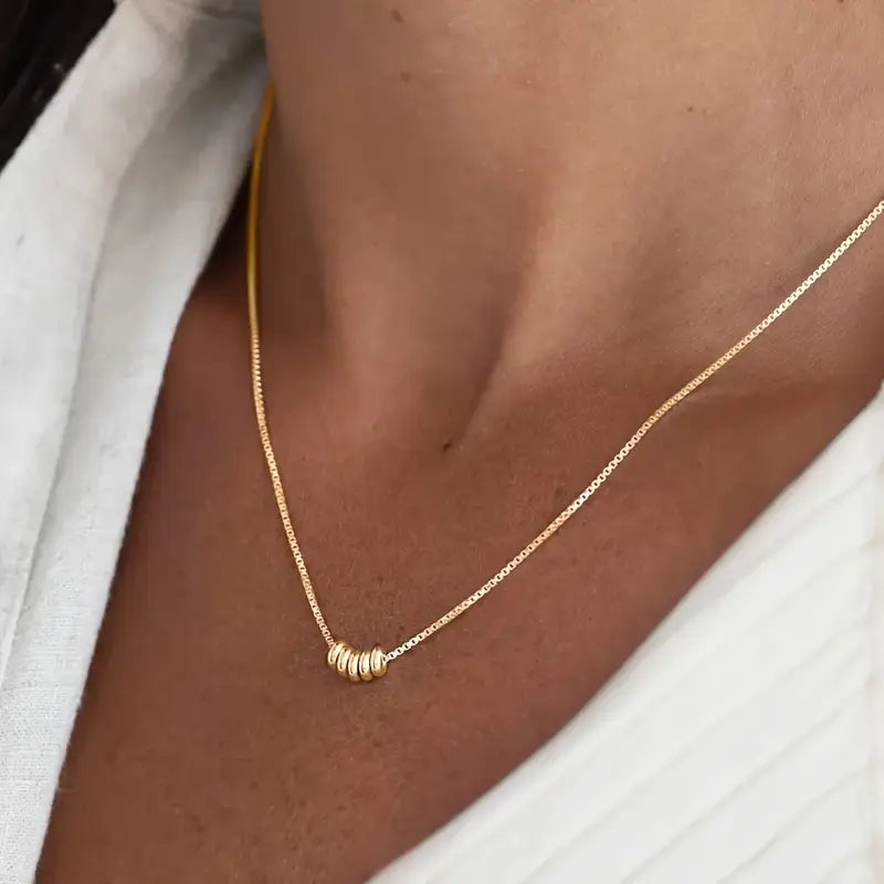 Elegant 18K Golden Plated Copper Necklace with Simple Five-Bead Pendant