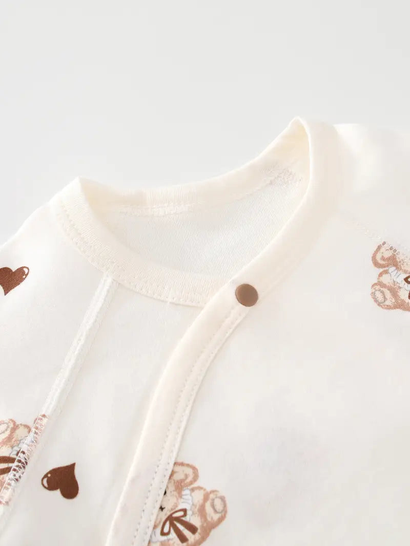 Grenouillère en coton imprimé lapin | Tenue nouveau-né à manches longues en tissu extensible