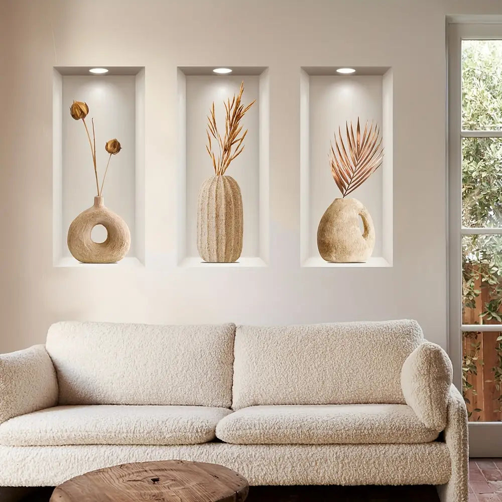 Three-dimensional 3D Effect Art Triptych Wall Sticker
