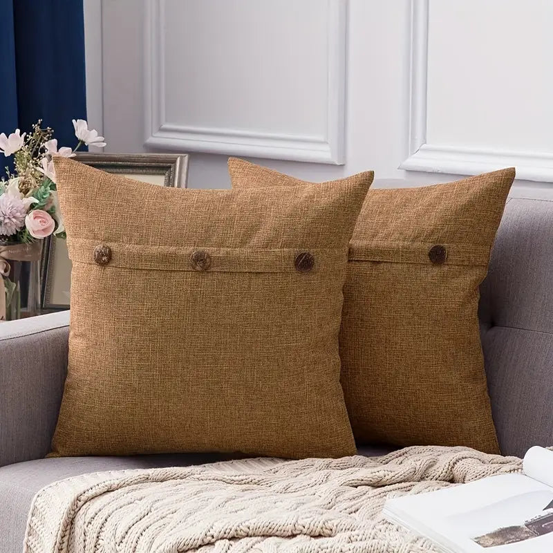 Housse de coussin vintage à trois boutons – Lavage à la main uniquement, tissu en polyester tissé (1 pièce, sans insert)