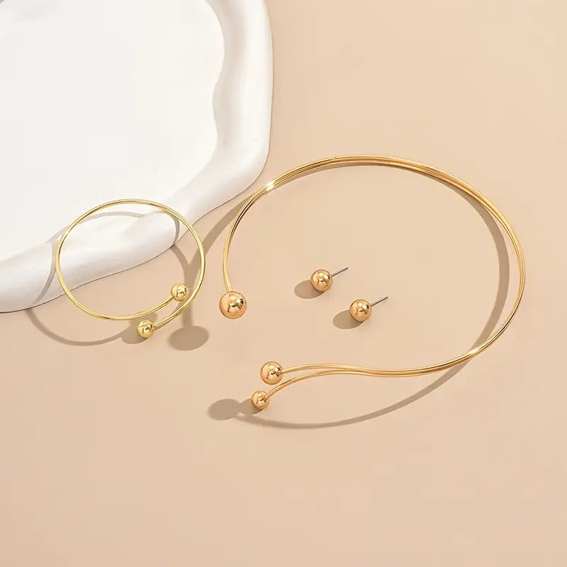 Geometric Jewelry Set: Layered Earrings Bracelet Choker