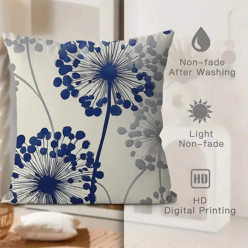 Lot de 2 housses de coussin décoratives à motif floral bleu et gris, 45 x 45 cm, pour canapé et voiture