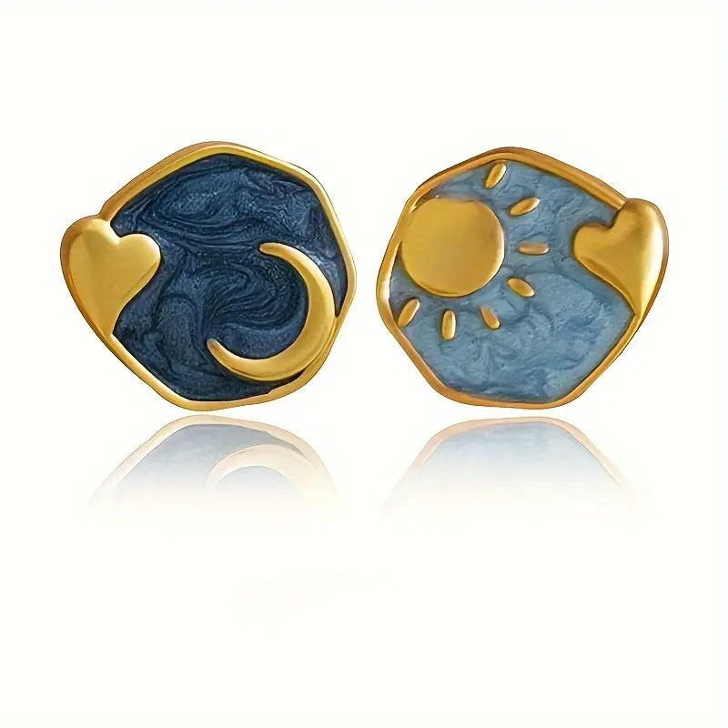 Unique Irregular Asymmetric Round Design Stud Earrings