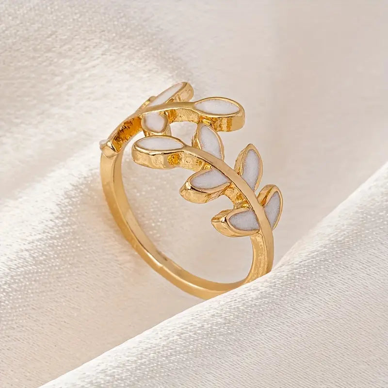Bague élégante en alliage de zinc avec motif feuille et blé pour femme