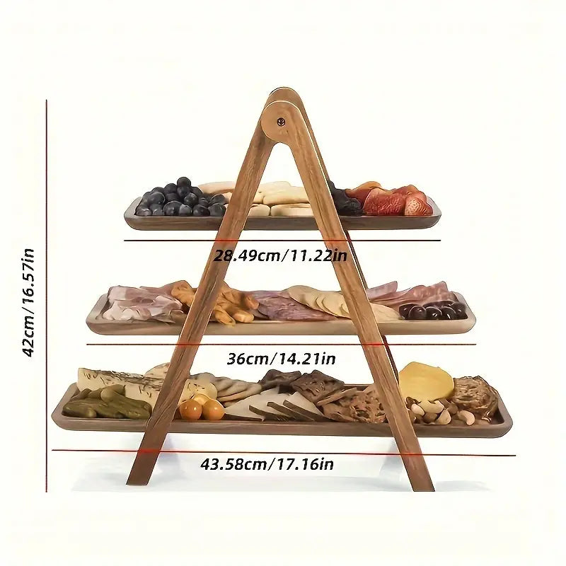 3-Tier Wooden Cake Stand - Versatile Fruit, Cupcake & Bread Display