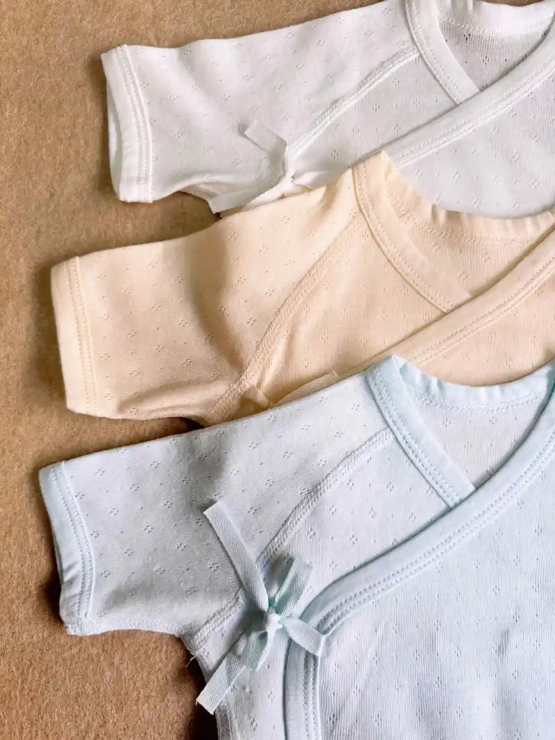 3-pack unisex babyrompertjes van katoen - V-hals gebreide stof, rekbaar effen voor lente/zomer/herfst