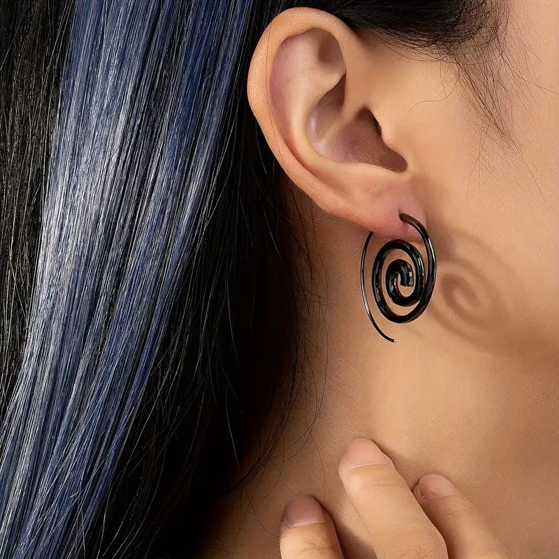 Spiral Hoop Earrings – 18K Gold Plated Alloy Elegant Punk-Style Statement Jewelry for Women