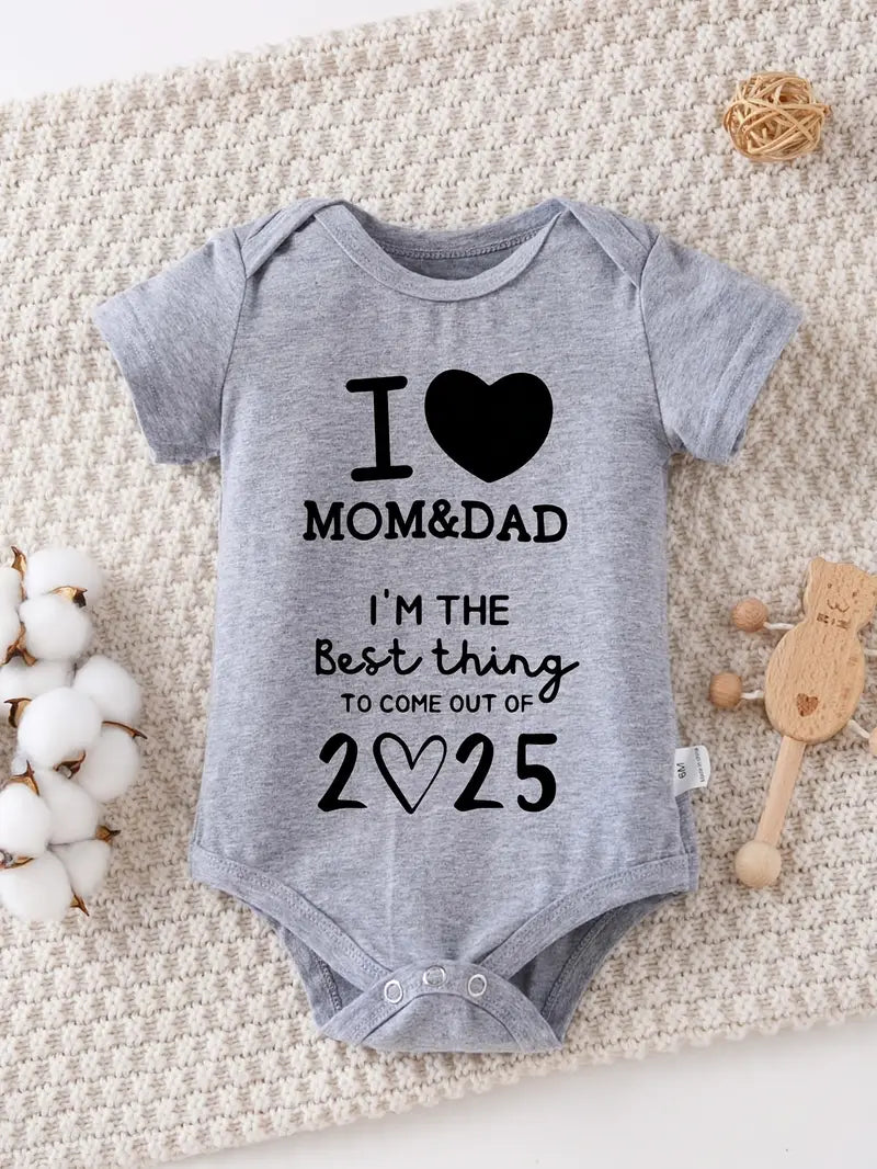 Body bébé « J'aime maman et papa » | Body en tricot de coton à col rond et imprimé cœur