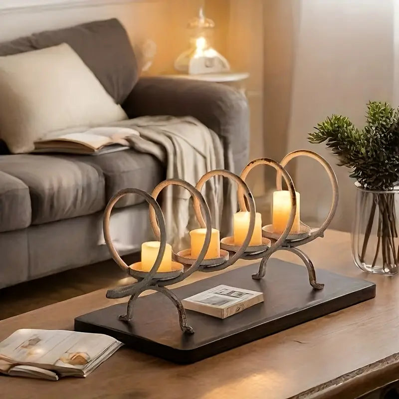 Rustic Farmhouse Candle Holder - 4 Head Metal Distressed Decor