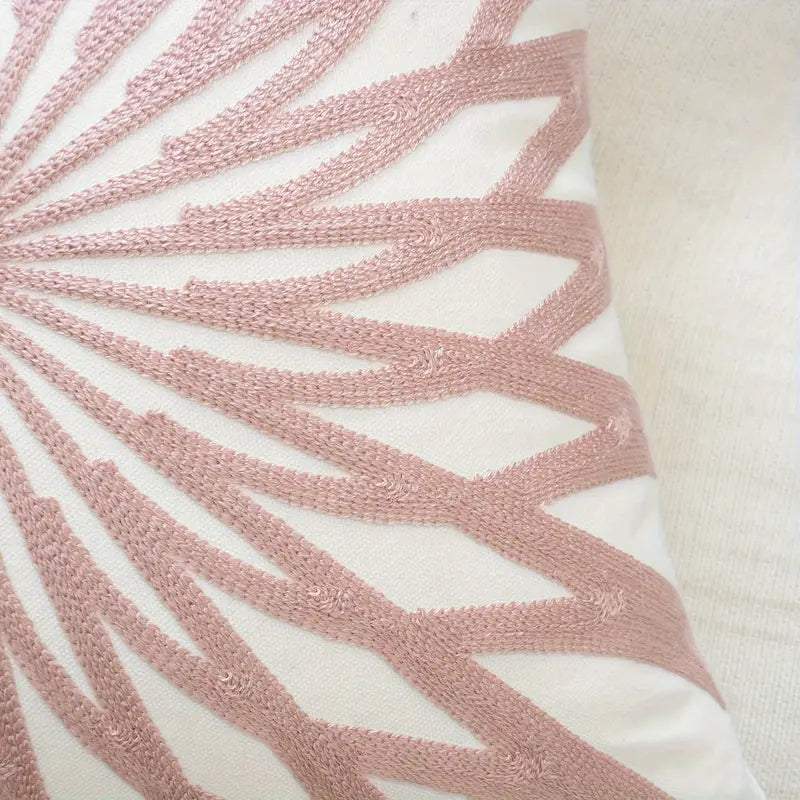 Pink Geometric Embroidered Throw Pillow Cover - Cotton, Washable