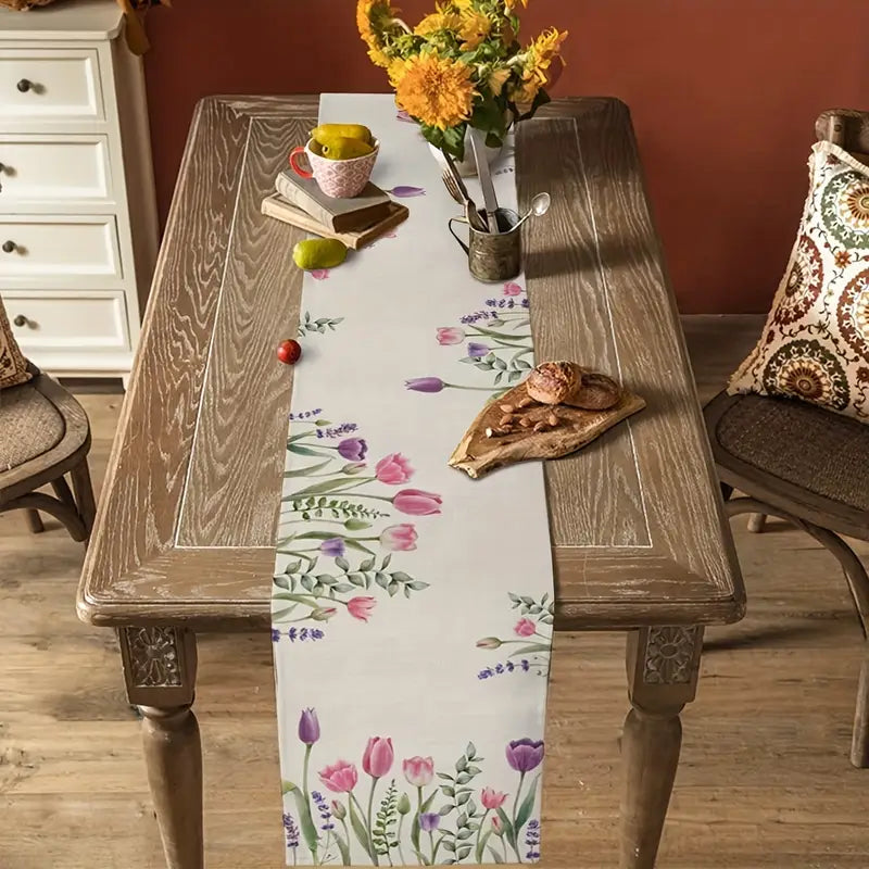 Spring Floral Table Runner – Holiday Dining Table Decor for Indoor & Outdoor Use