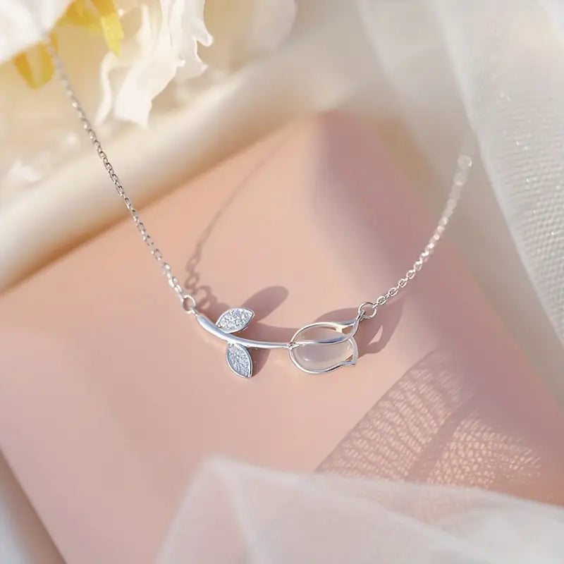 Zircon Tulip Pendant Necklace - Women's Jewelry