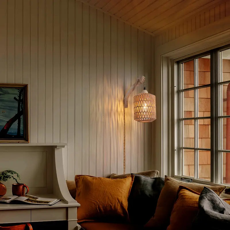 Hand Woven Rattan Wall Sconce - Plug In - Boho Farmhouse Lighting