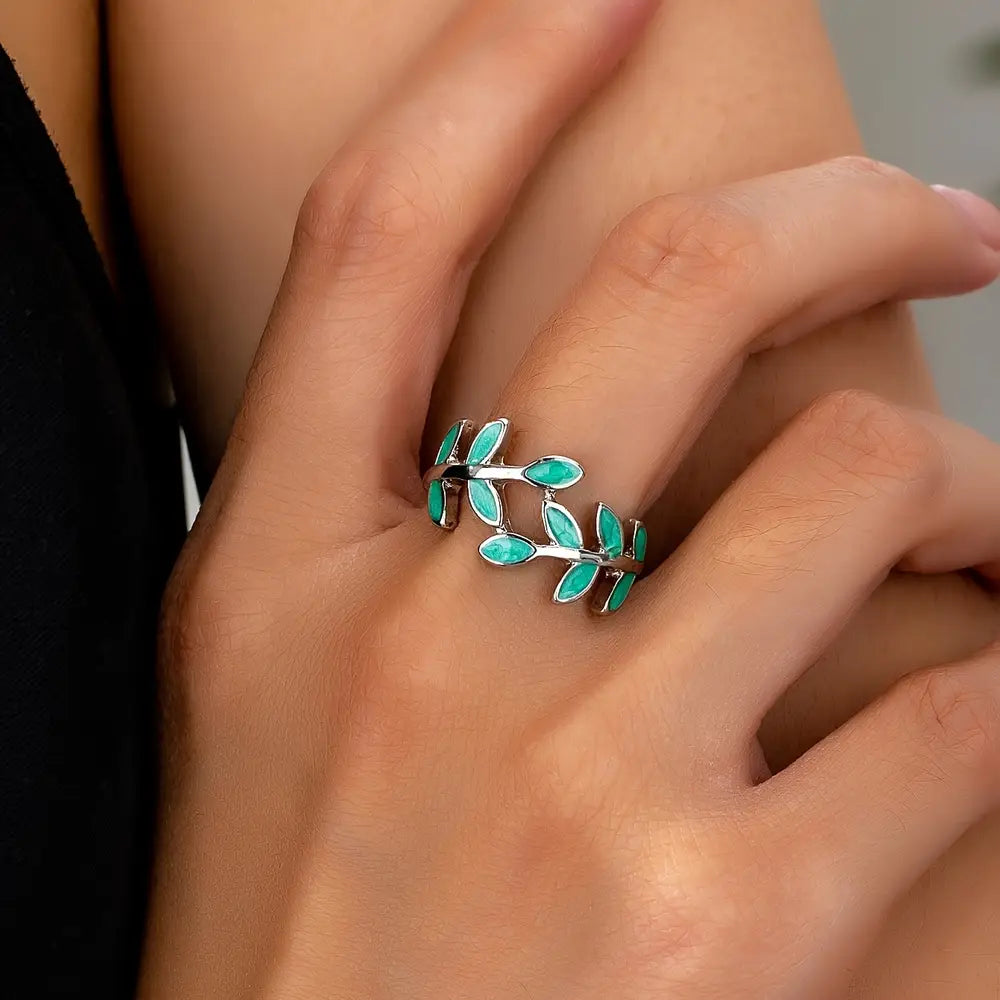 Bague élégante en alliage de zinc avec motif feuille et blé pour femme