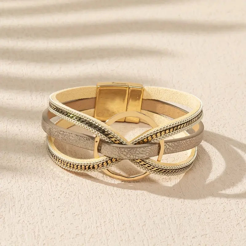 Leather Bangle Bracelet Women Magnetic Cuff Circle