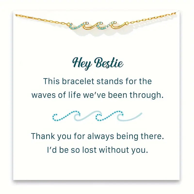 Boho Wave Bracelet Silver Cubic Zirconia CZ Gift
