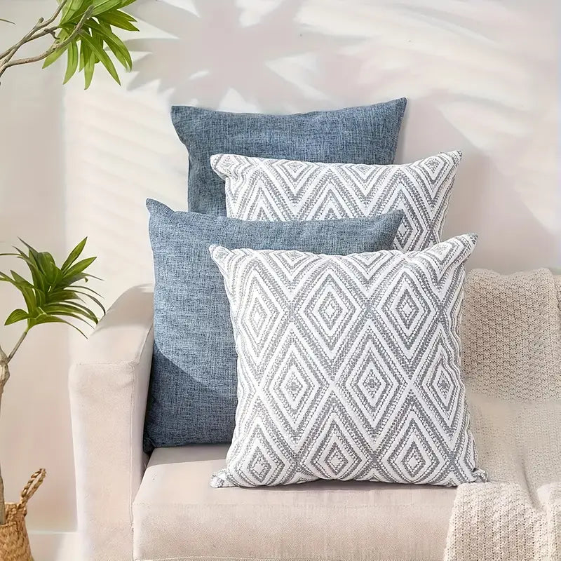 Bohemian Blue Geometric Throw Pillow Covers 18x18 - Sofa Decor