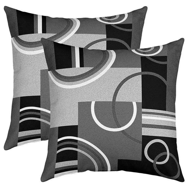 Lot de 2 housses de coussin géométriques en lin – Housses de coussin décoratives abstraites grises, noires et blanches