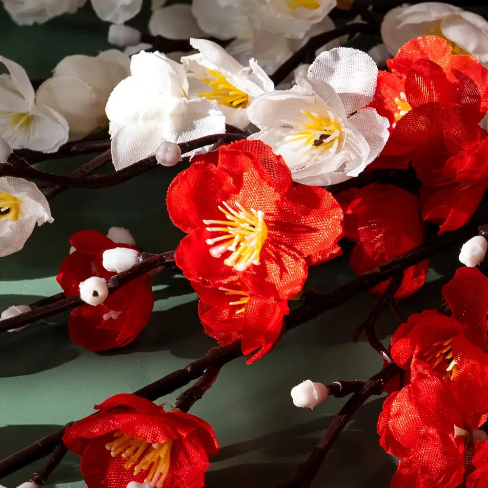1pc Elegant Artificial Plum Blossom Branch with Realistic White Flowers and Long Stems