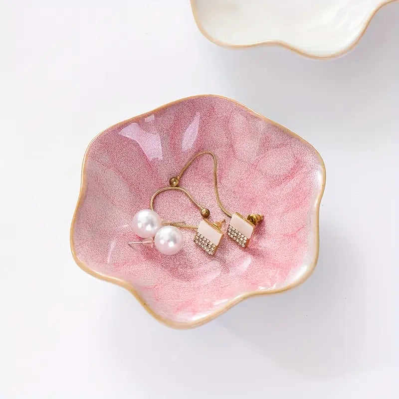 Plat à bijoux en céramique florale – Plateau de courtoisie élégant pour accessoires et décoration intérieure