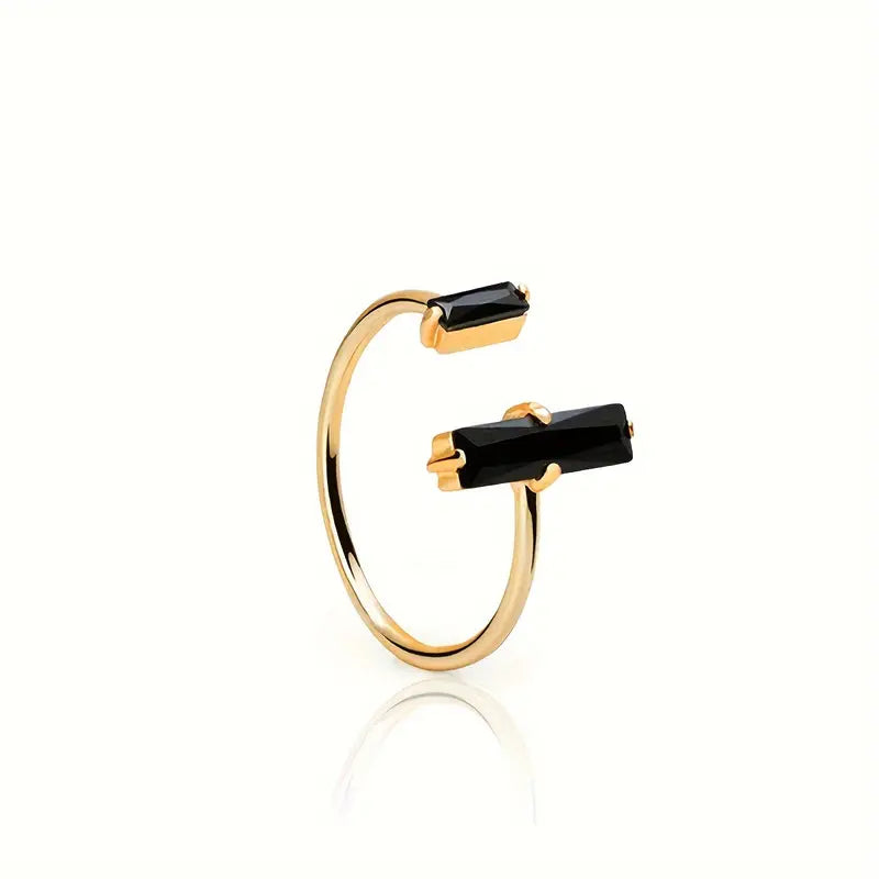 Obsidian Bar Ring - 18K Gold Plated Reiki Jewelry