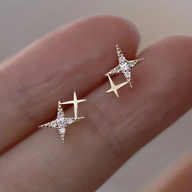 Boucles d'oreilles double zircon incrustées – Bijoux de fiançailles et de demande en mariage plaqués or 18 carats