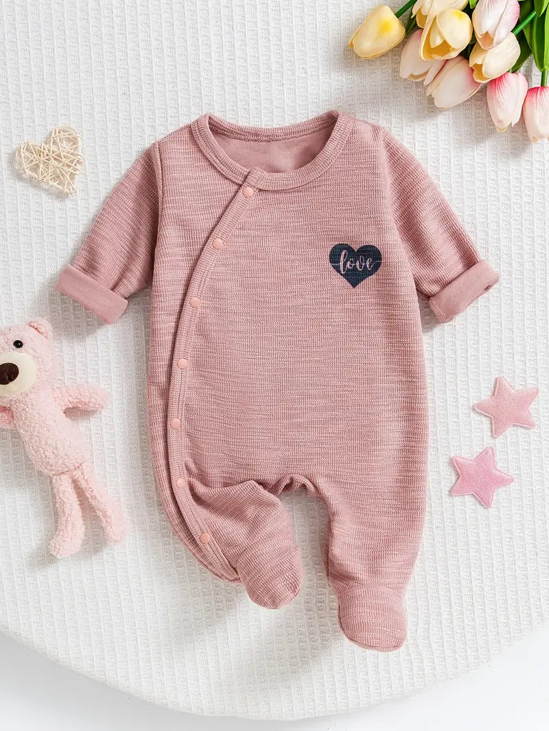 Grenouillère bébé fille à motif cœur | Body en tricot à manches longues – Lavable en machine