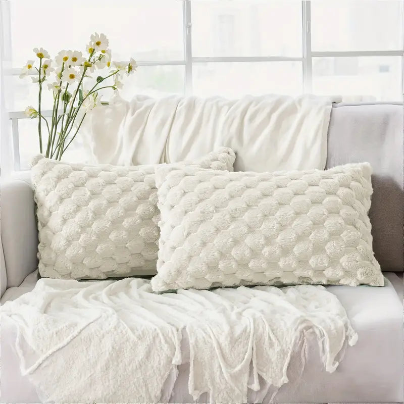 Lot de 2 housses de coussin style bohème chic – Douces et moelleuses, style ferme, pour canapé et chambre