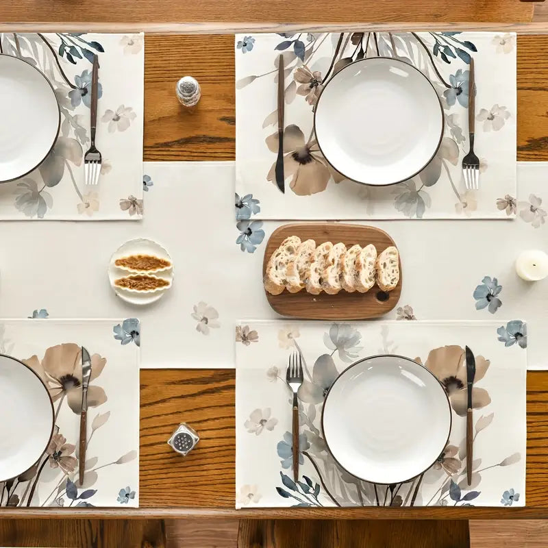 4pcs Placemats, Brown Poppy Floral Leaves Spring Placemats