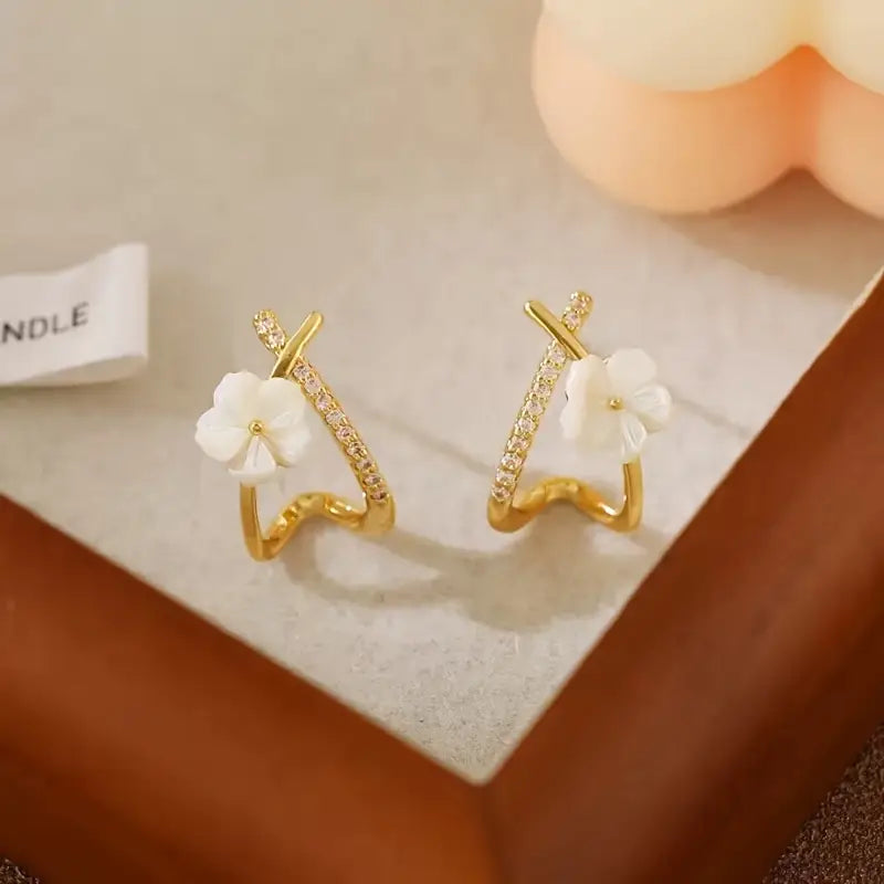 Camellia Dangle Earrings - Zirconia Elegant Drop Jewelry Gift