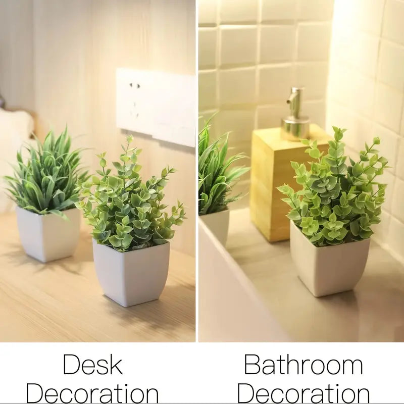 Lot de 2 petites plantes artificielles en pot – Verdure d'intérieur pour la maison et le bureau