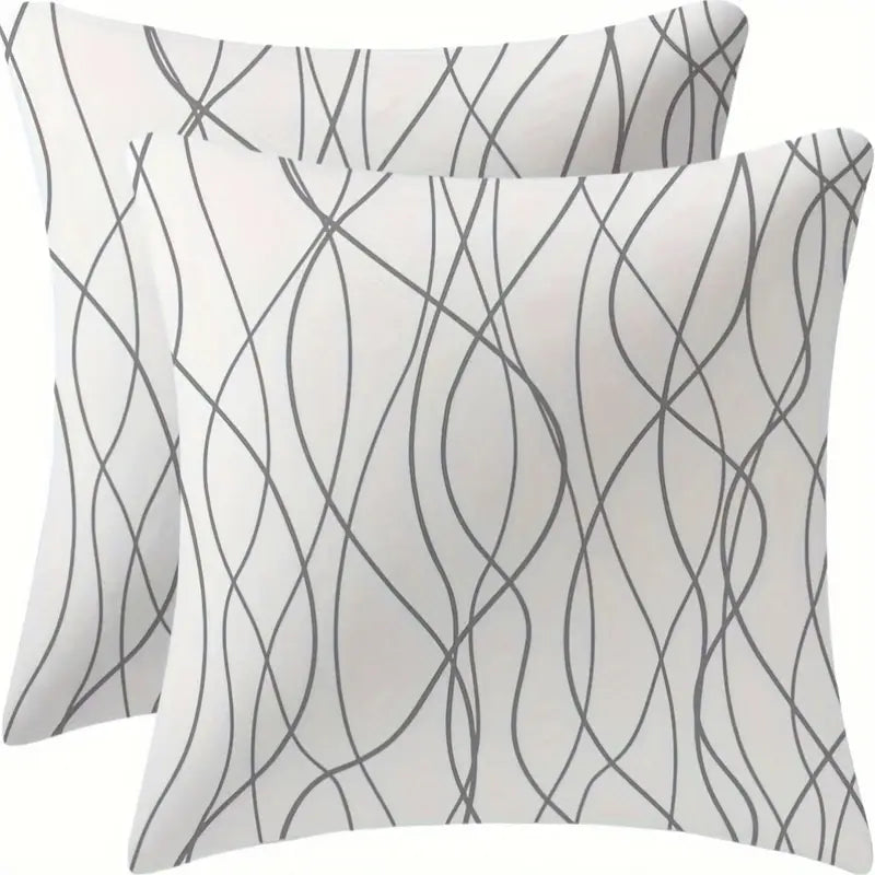 Lot de 2 housses de coussin décoratives contemporaines en lin à rayures grises et blanches