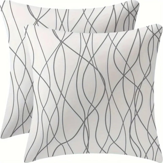 Lot de 2 housses de coussin décoratives contemporaines en lin à rayures grises et blanches