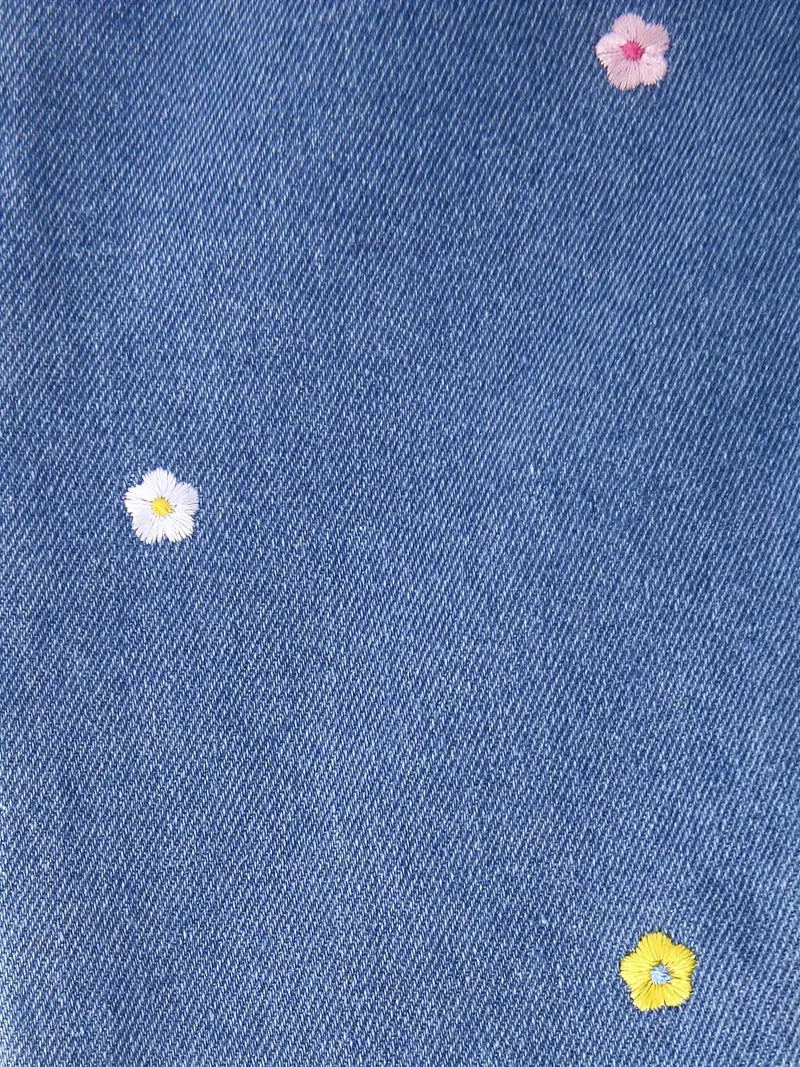 Schattige geborduurde meisjesjeans - zachte rayonmix, machinewasbaar voor herfst/winter met zakken