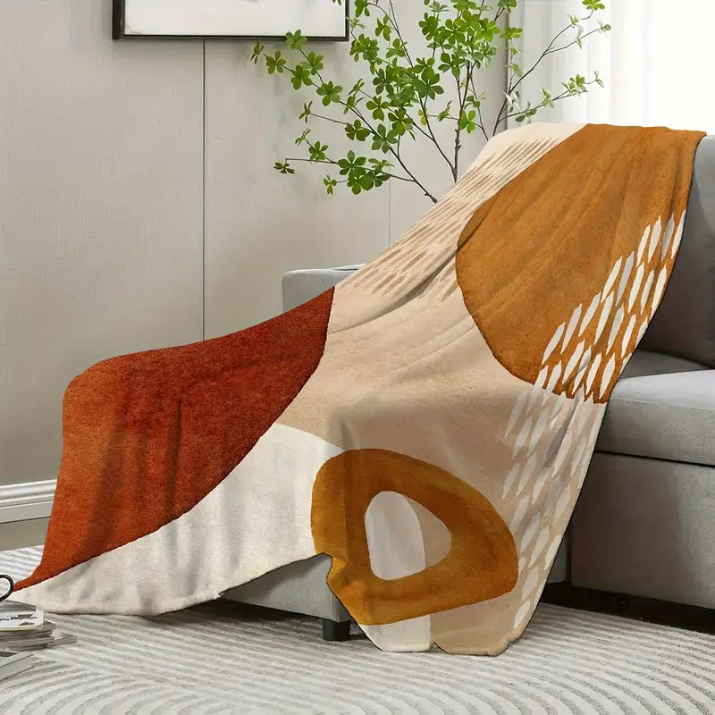 Terracotta Geometric Flannel Throw Blanket - Cozy Sofa Bed Camping