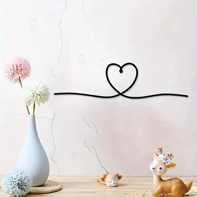 1pc, Metal Heart Line Art Wall Decor, Love Theme, Transverse Orientation