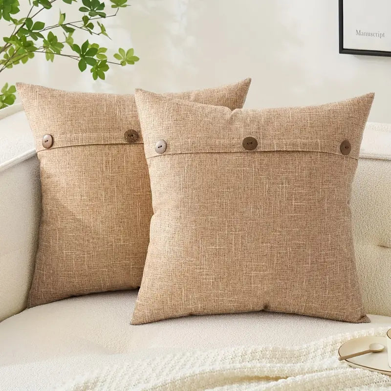 Housse de coussin vintage à trois boutons – Lavage à la main uniquement, tissu en polyester tissé (1 pièce, sans insert)