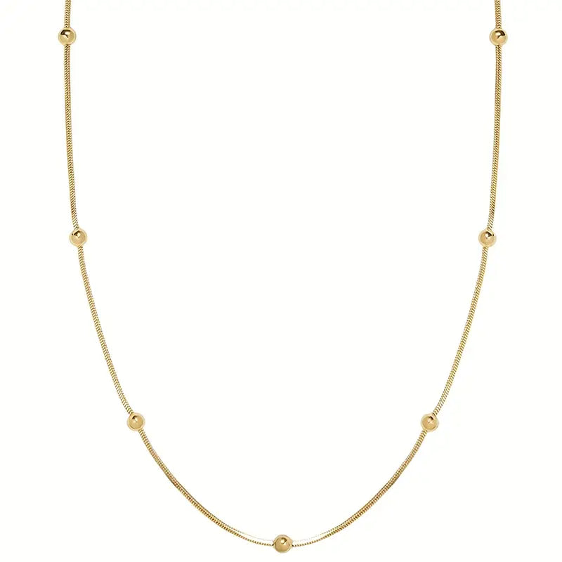 Gold Bead Snake Chain Necklace – Stainless Steel Minimalist Jewelry for Women