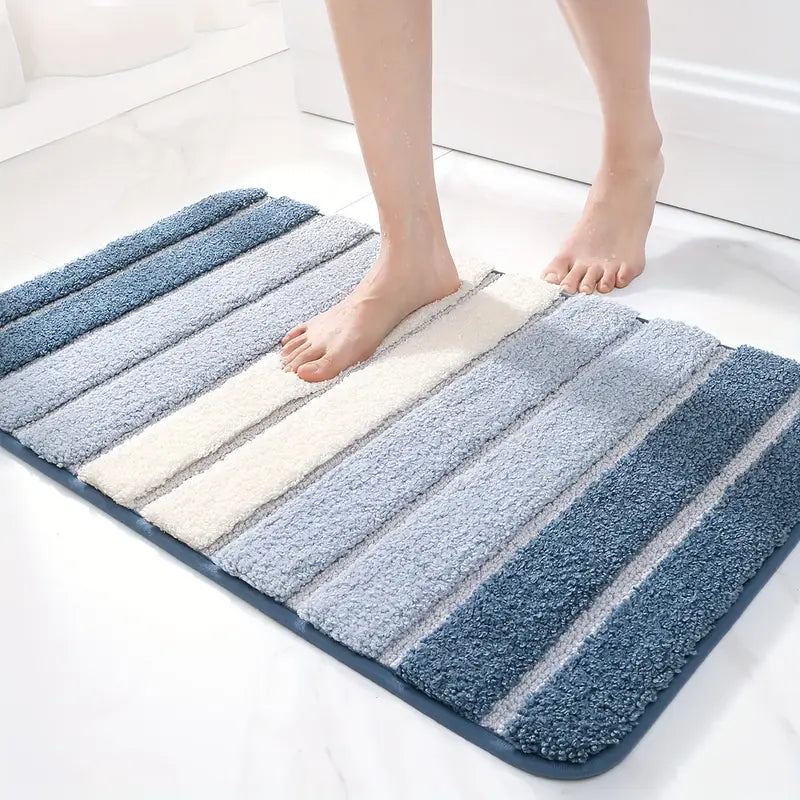 Soft Stripe Bathroom Rug - Non Slip Bath Mat Floor Decor