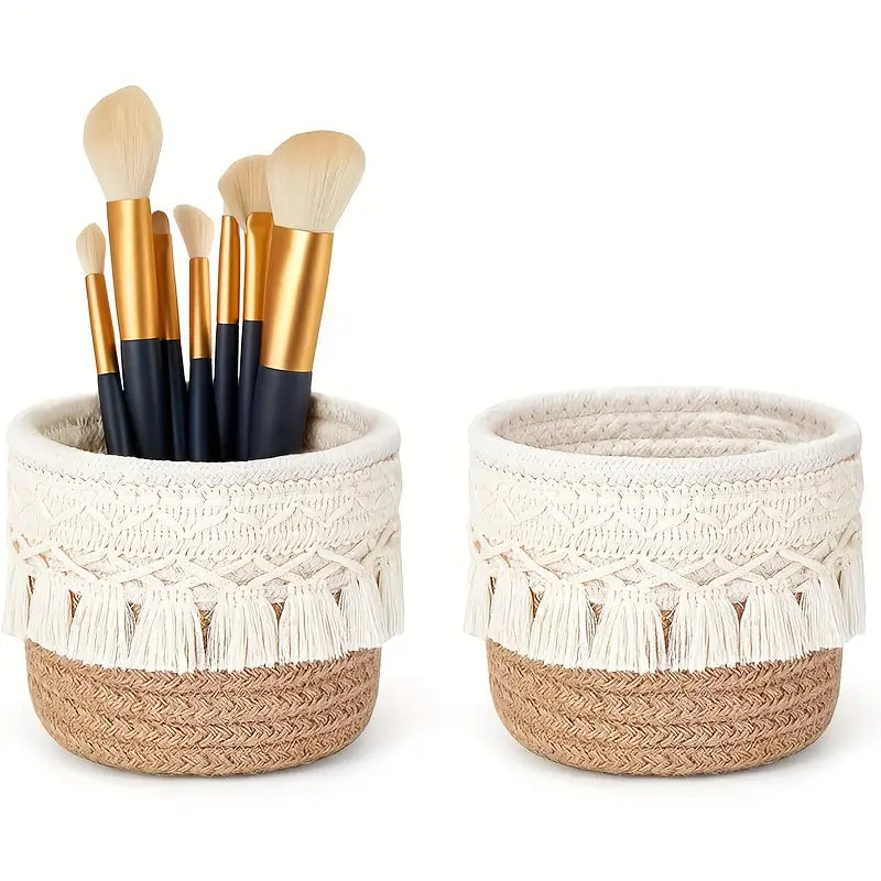 Woven Storage Basket - Desktop Organizer, Cosmetics & Accessories