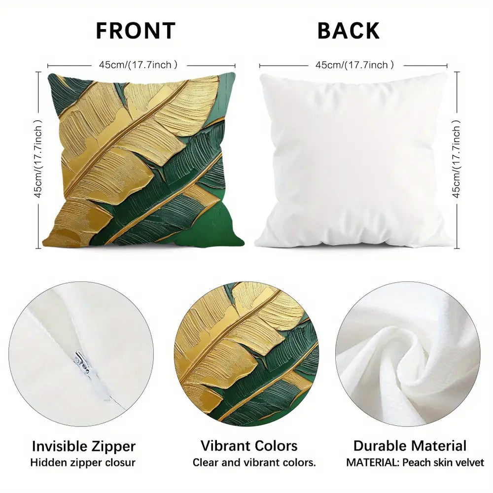 4pcs Plant Print Contemporary Peach Velvet Cushion Covers 45.72x45.72 cm