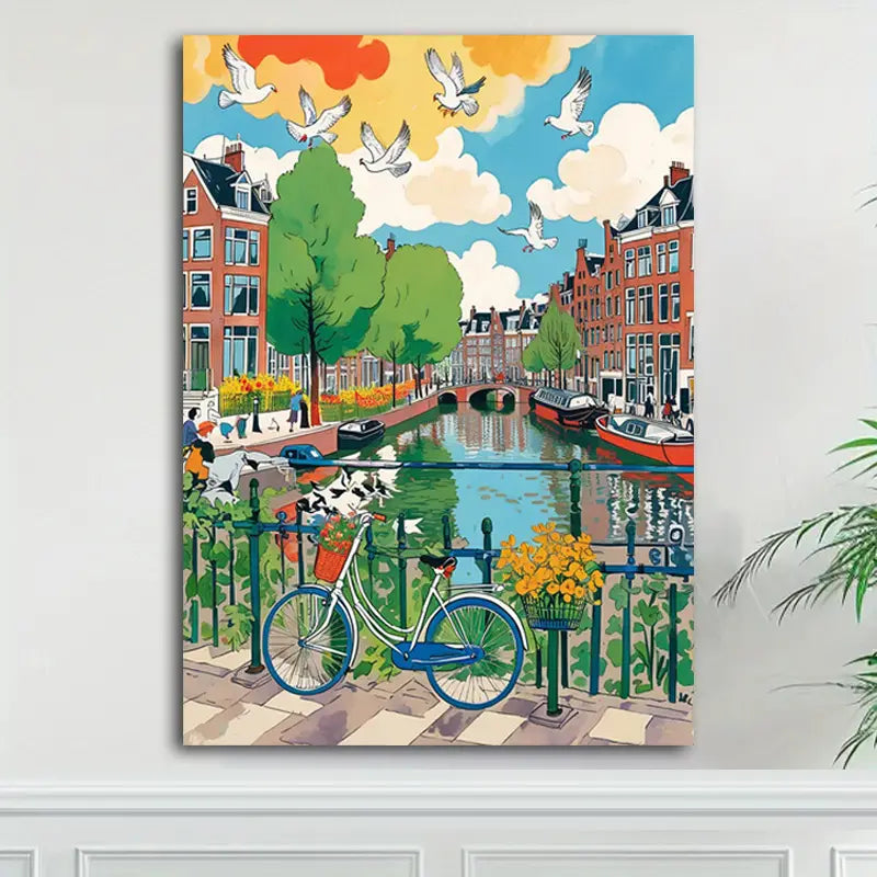 Canvasprint met Amsterdamse charme – Vintage gebouwen als wanddecoratie voor woonkamer en keuken