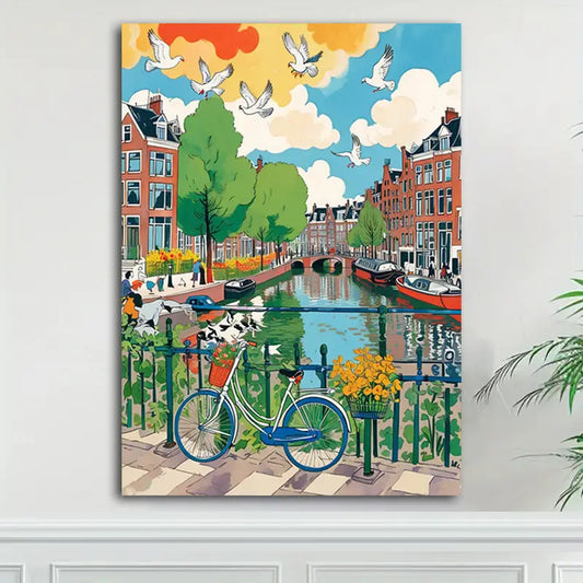 Impression sur toile Amsterdam Charm – Décoration murale vintage pour salon et cuisine