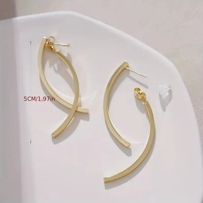 18K Gold Hoop Earrings: Long Minimalist Dangle