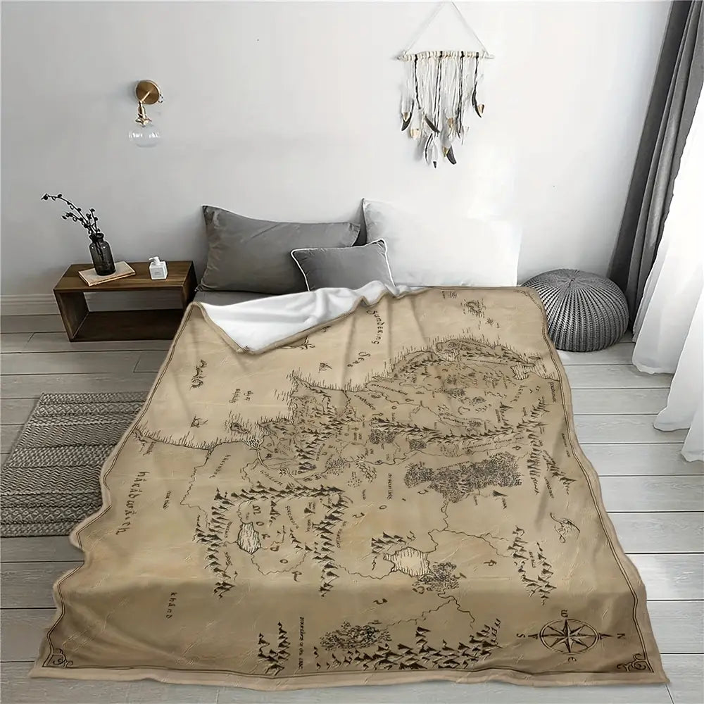 Lord of the Rings Inspired Map Throw Blanket - Soft Flannel, All-Season